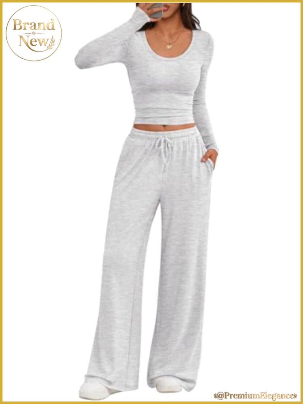 Women's 2 Piece Lounge Set Scoop Neck Top Wide Leg Pants Comfy Travel